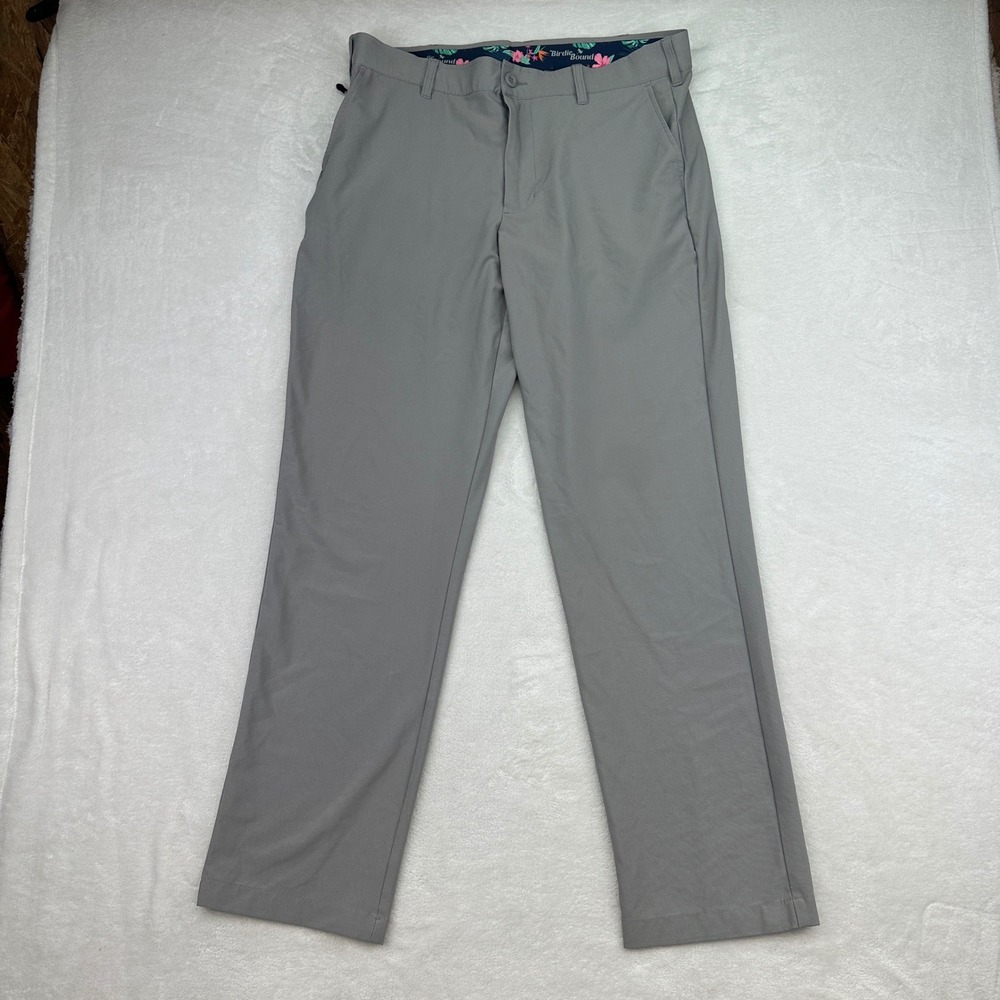 Birdie Bound Mens Golf Pants 34x32 Gray Lightweight Floral Lined Casual